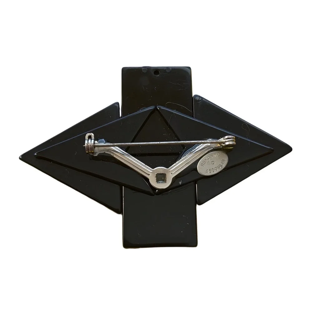 Roxanne‎ Assoulin Geometric Art Deco Statement Brooch Black White Pink Crystal
